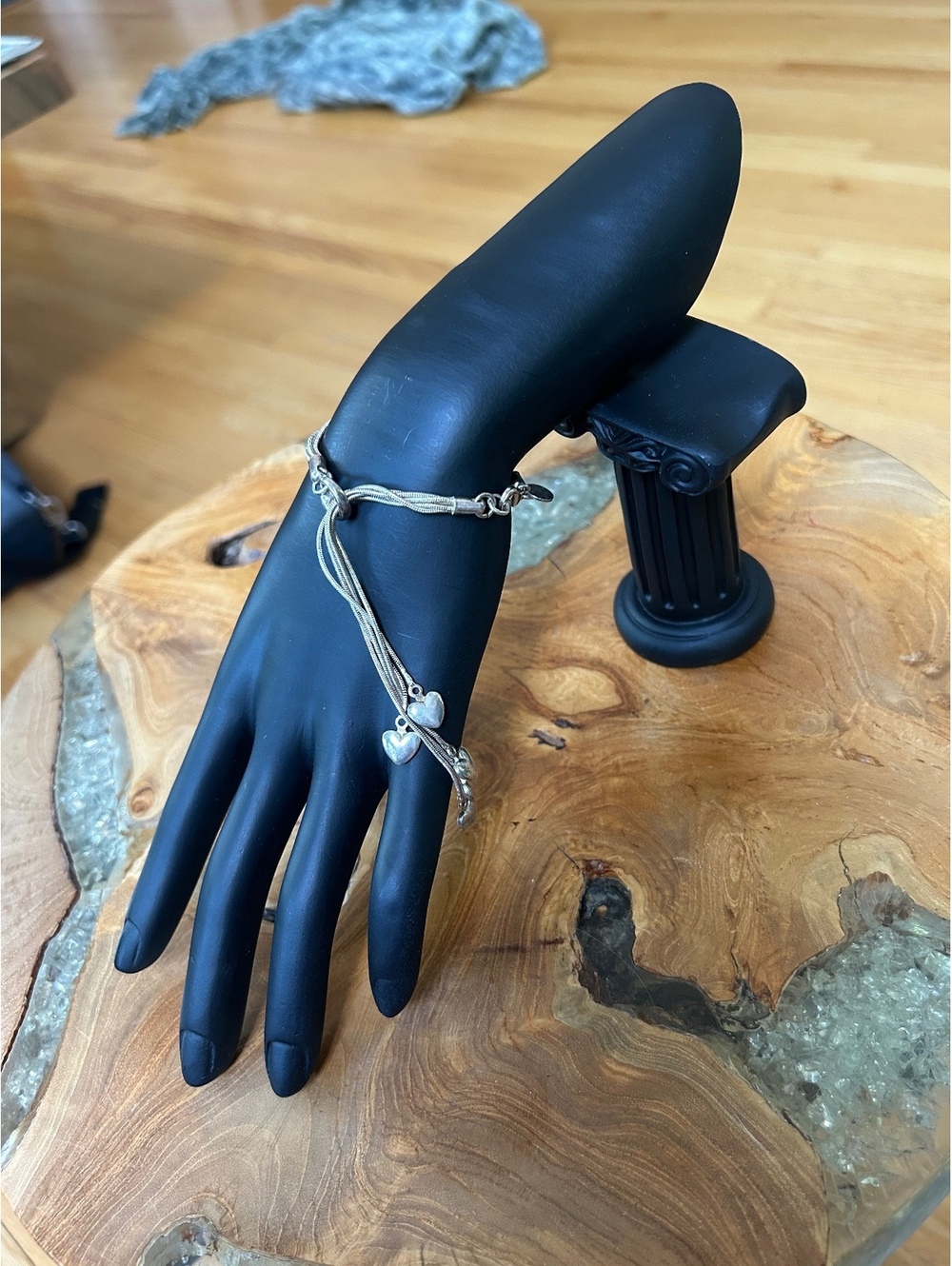 Unique 925 Sterling Silver Multiple Strand Loop Through Tassel Heart Bracelet